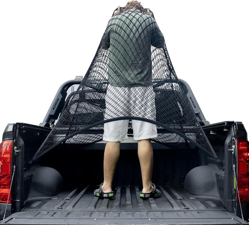 Isvo Cargo Net for Pickup Truck Bed, Trucks Cargo Net Mesh Organizer, 4'x4' Stretch to 7'x7' Highly Elastic Truck Bed Net for Camping, Trip Luggage, Compatible with Trailer, Ford, Chevrolet, Dodge - Image 5